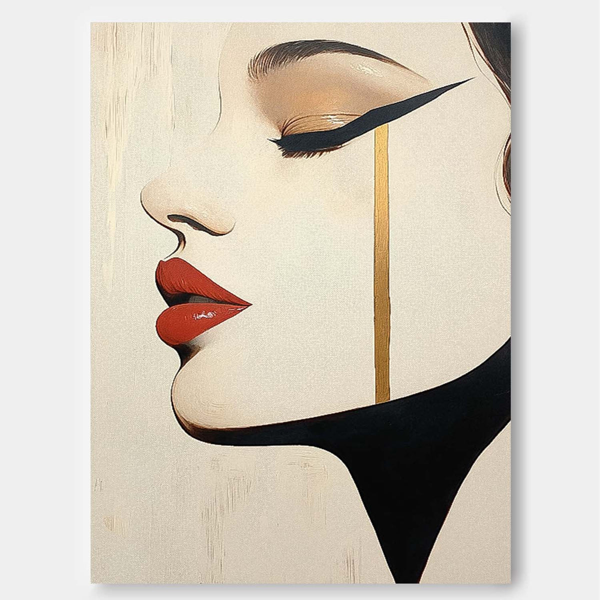 Minimalist Golden Tear Woman Portrait Oil Painting