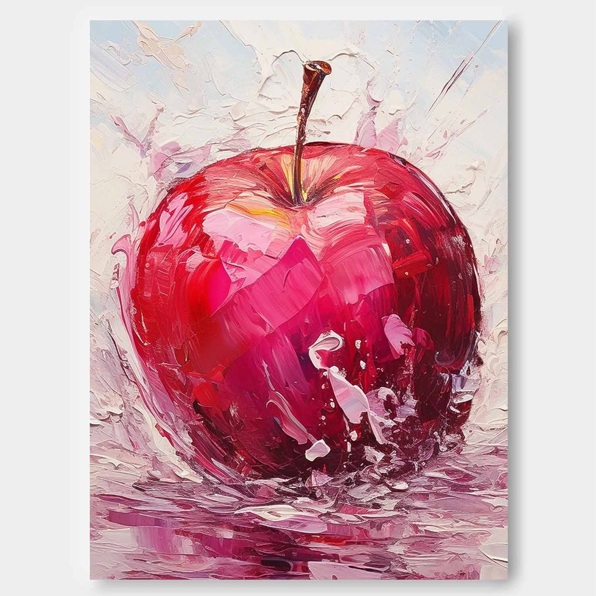 Impasto Apple Painting Vibrant Red Wall Art