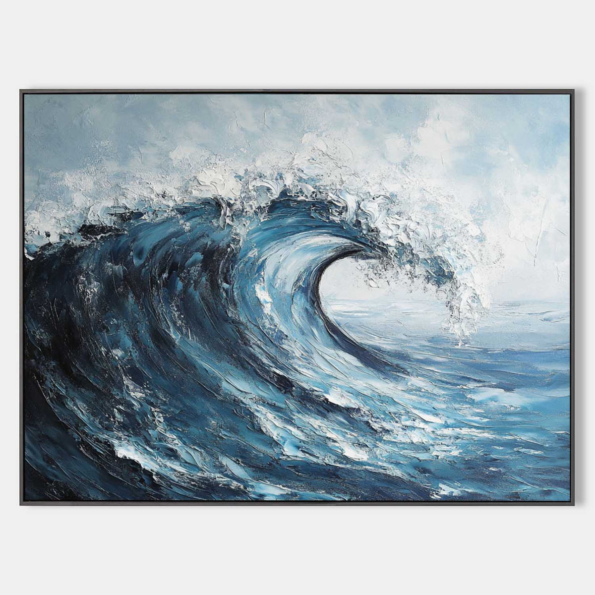 Powerful Curling Ocean Wave  Seaside Scene Thick Impasto Textured Artwork