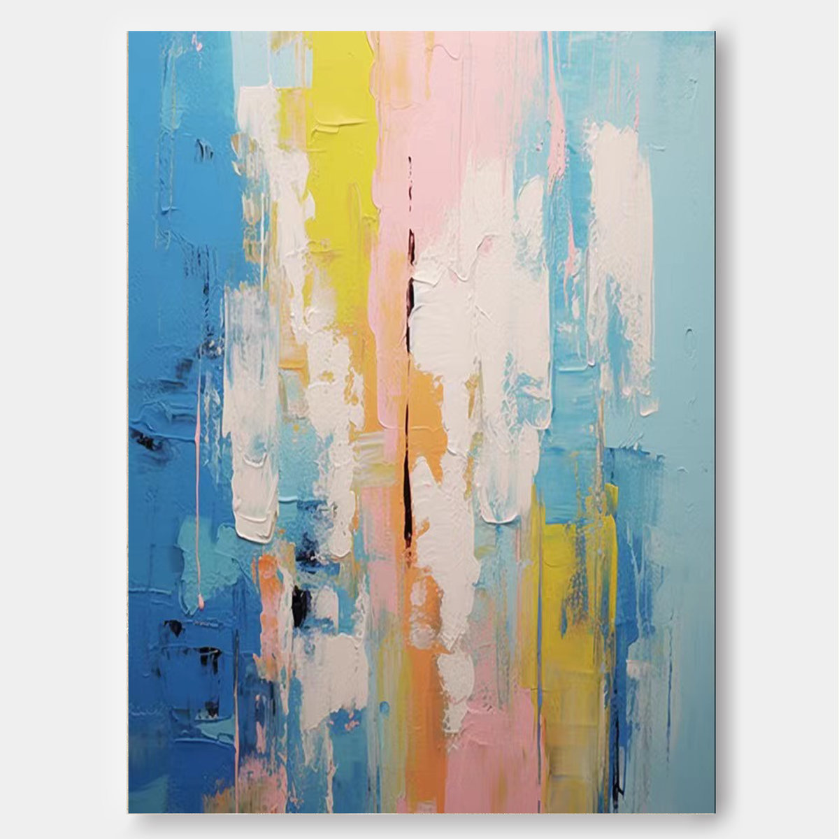Impasto Vertical Abstract Painting Blue And Pink