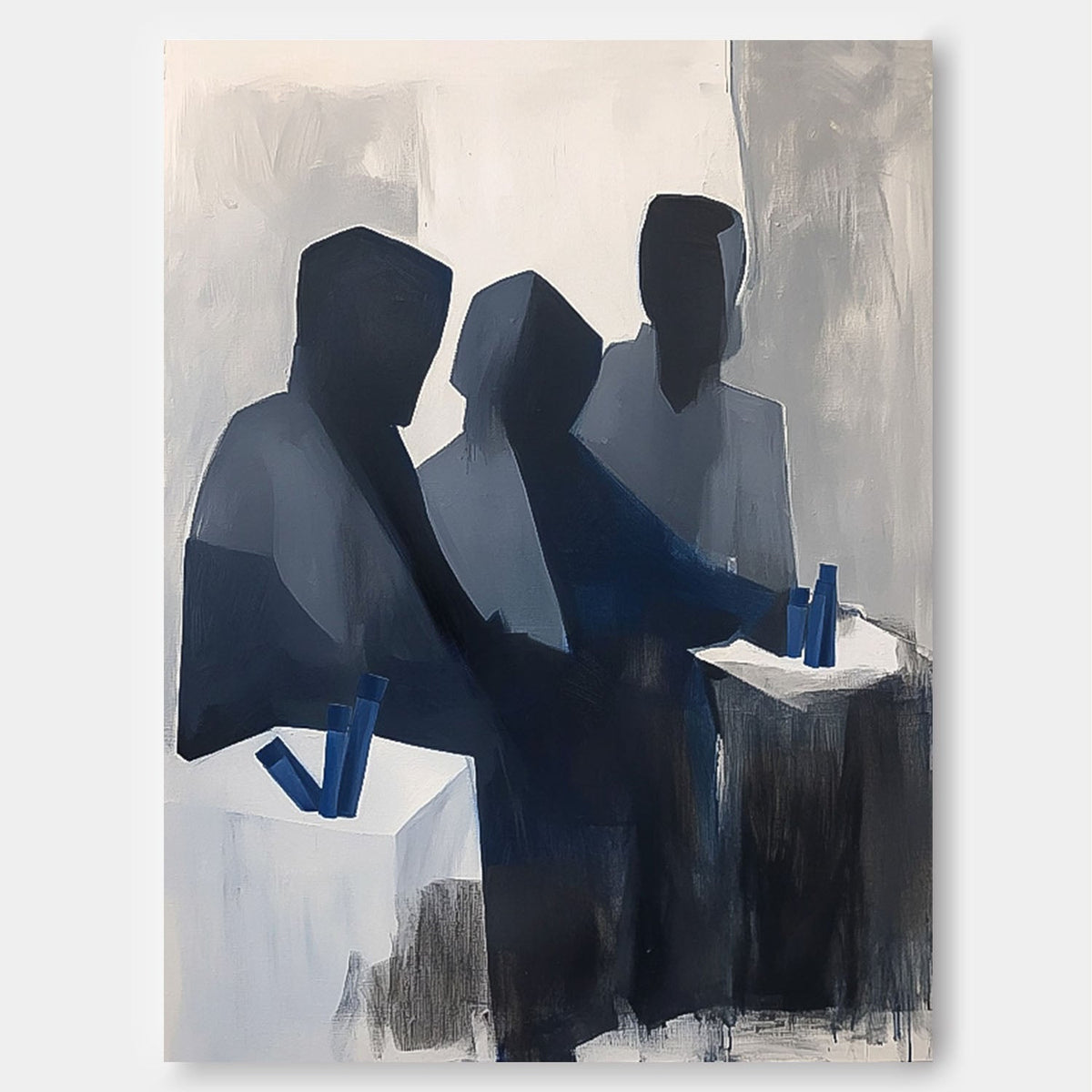 Group Of Figures Monochrome Oil Painting