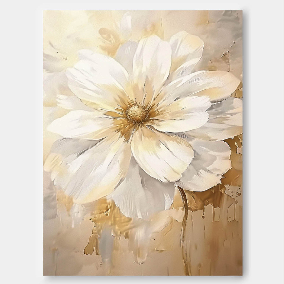 Luxury Neutral Floral Oil Painting Gold Accent