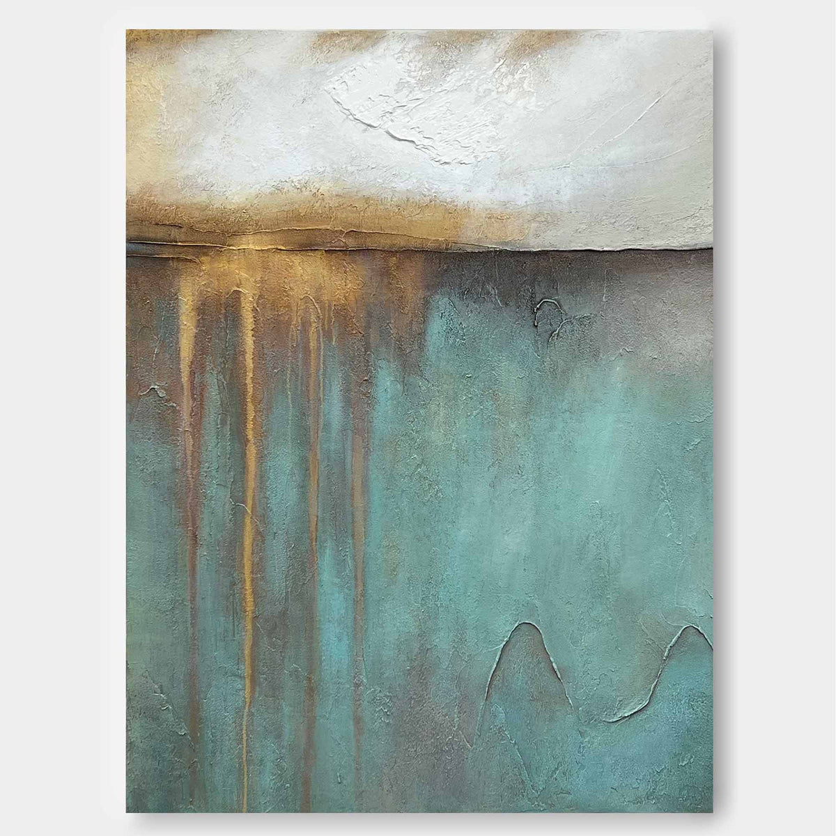 Wabi-Sabi Textured Abstract Painting Teal & Gold