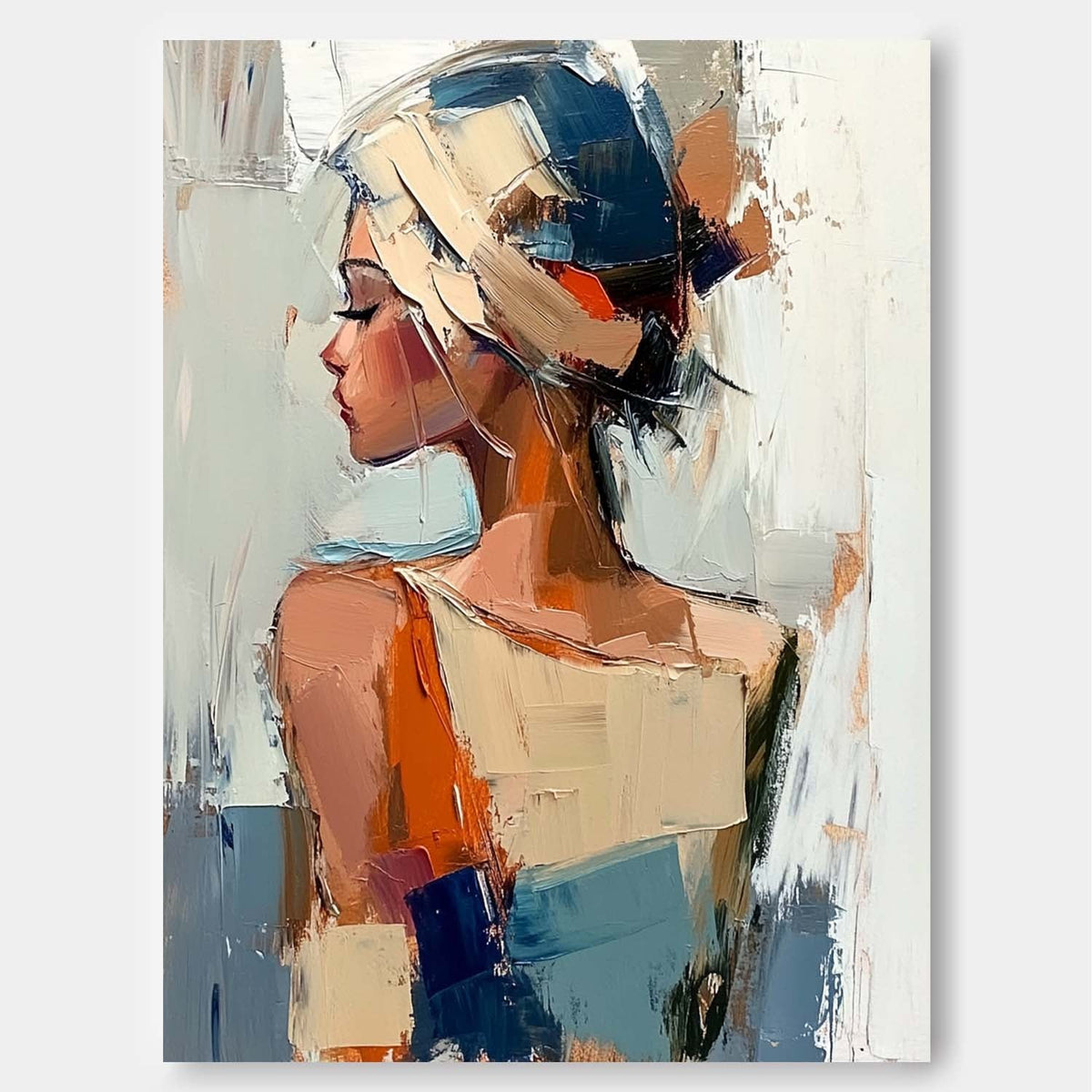 Abstract Woman Headwrap Impasto Oil Painting