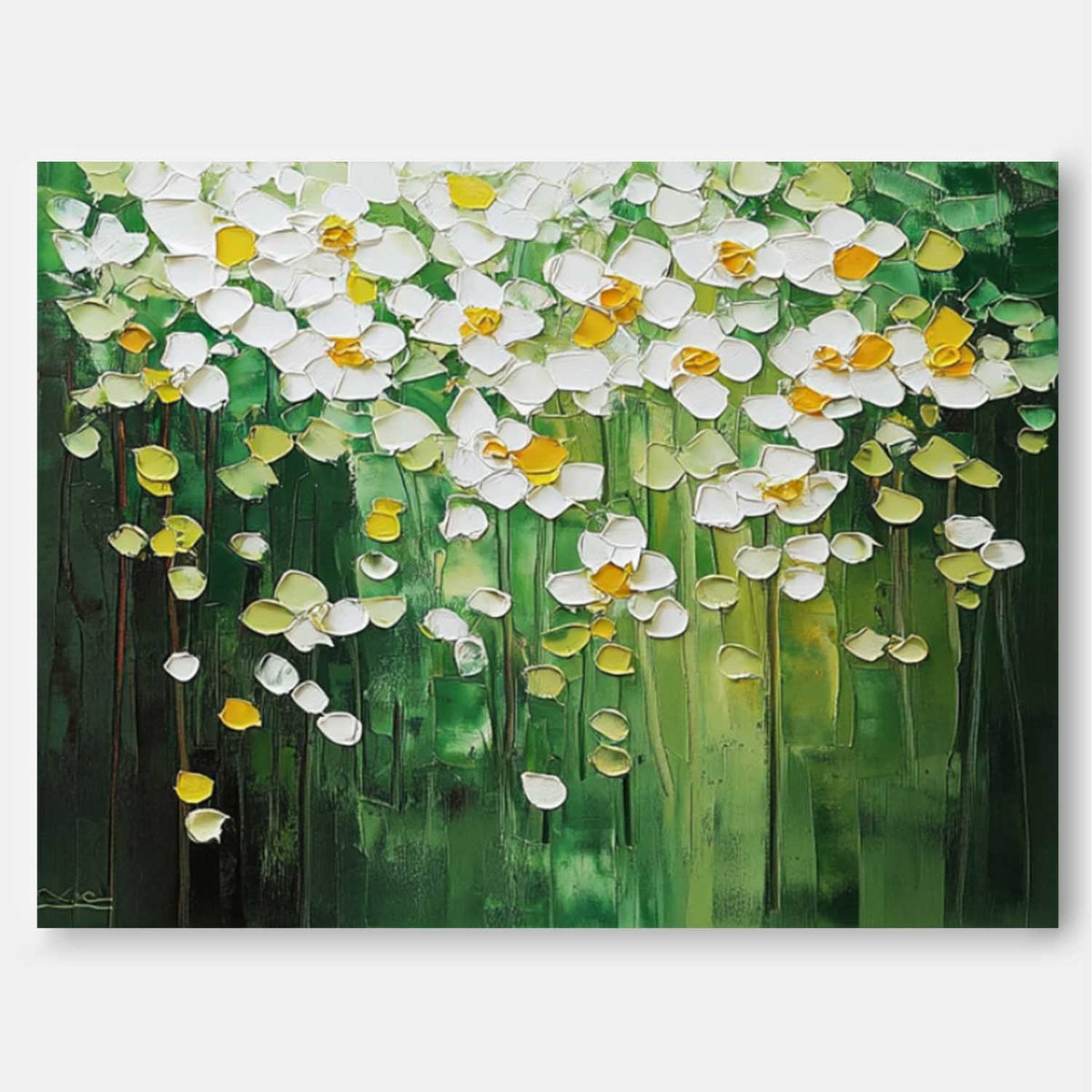 Lush Floral Canopy Oil Painting White Flowers Green