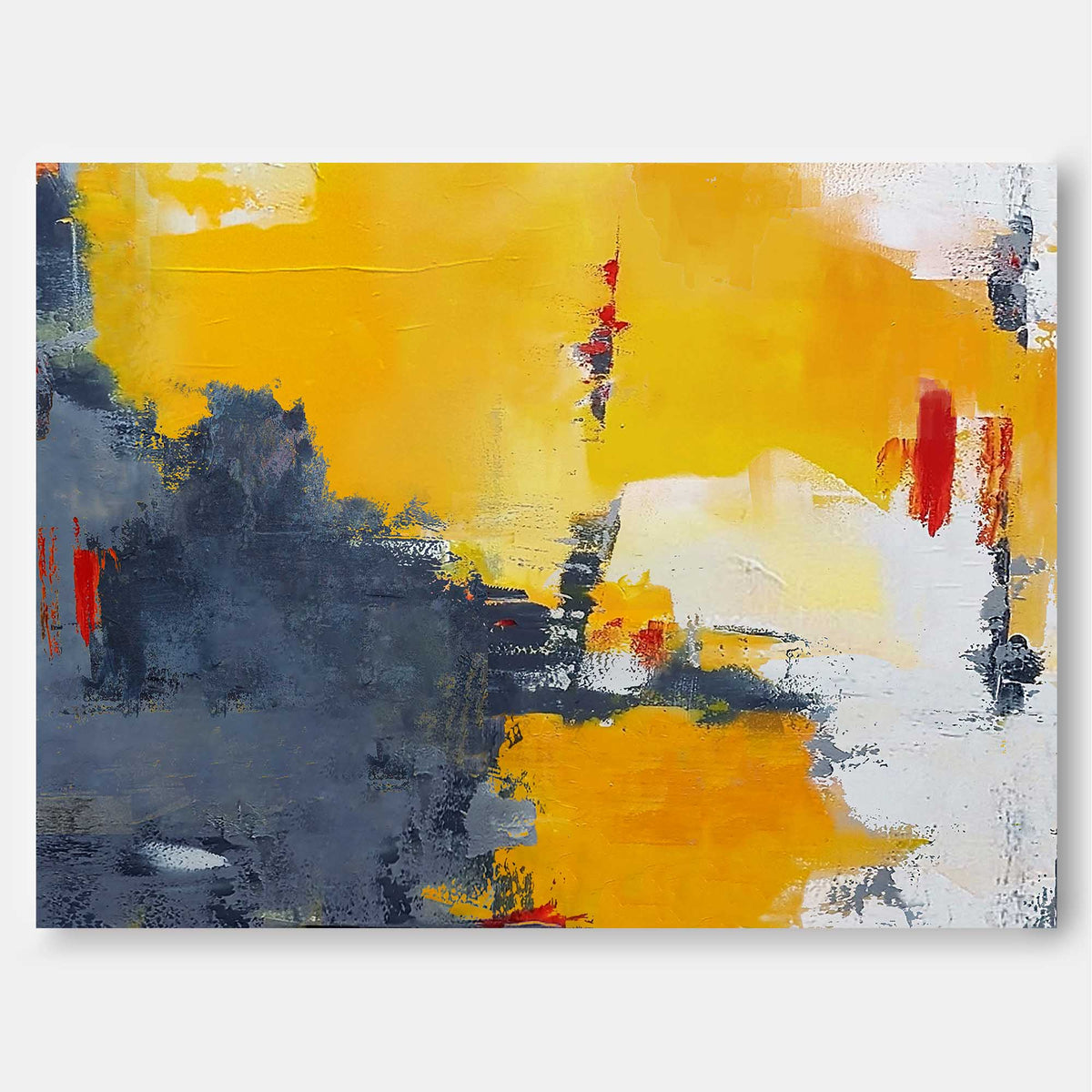 Yellow Gray Red Oil Painting Hand Painted