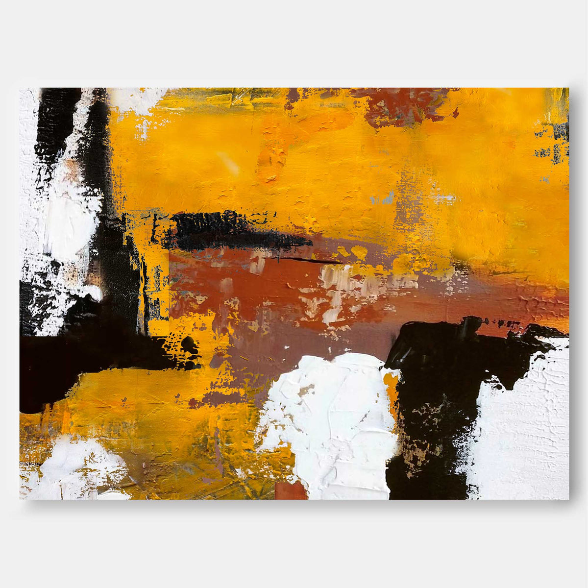Vibrant Yellow Oil Painting Textured Hand Painted