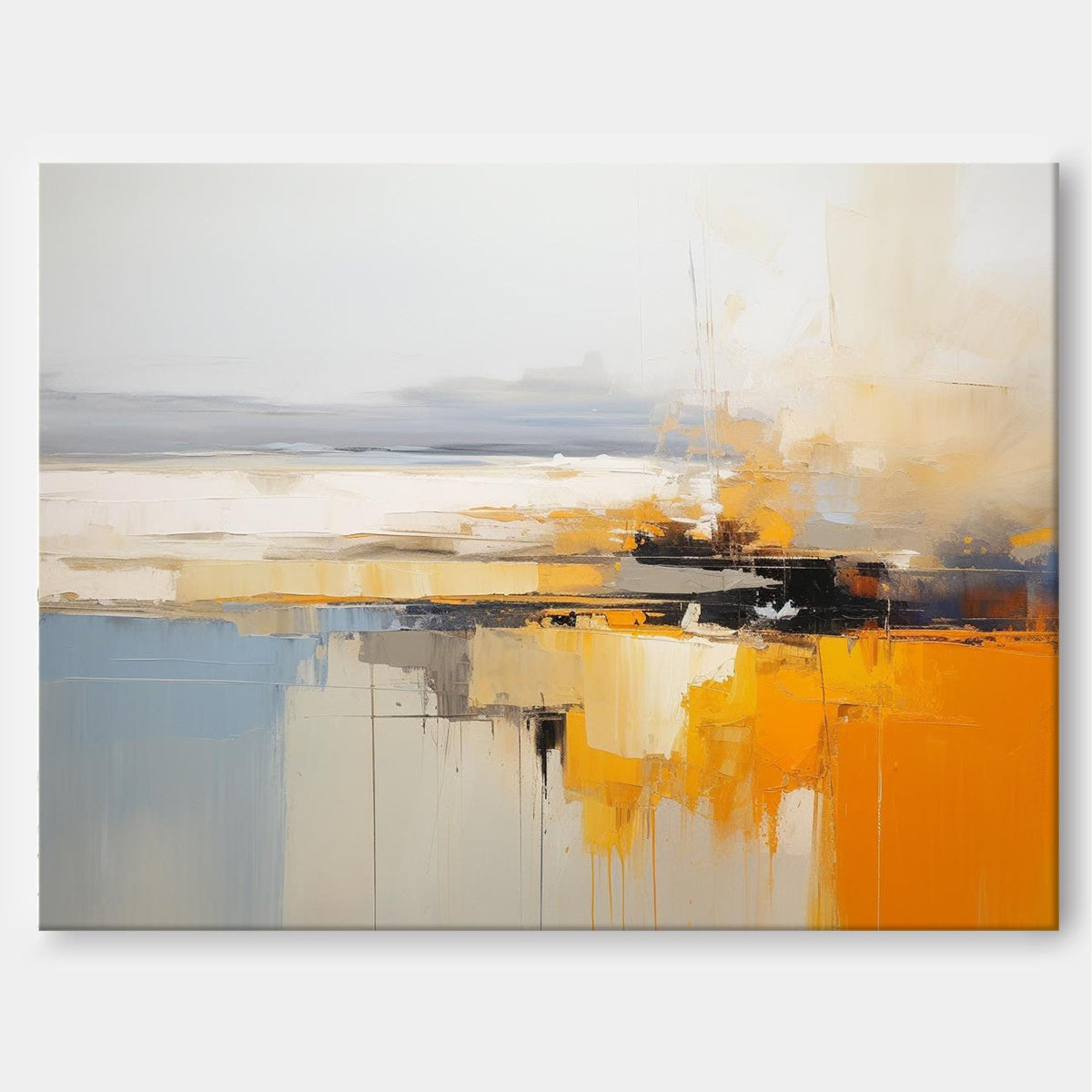 Abstract Coastal Landscape Oil Painting Bold Orange