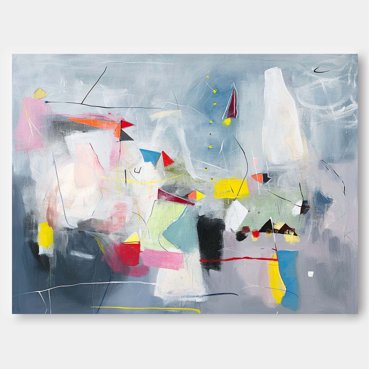 Contemporary Abstract Painting Grey & Vibrant Wall Art