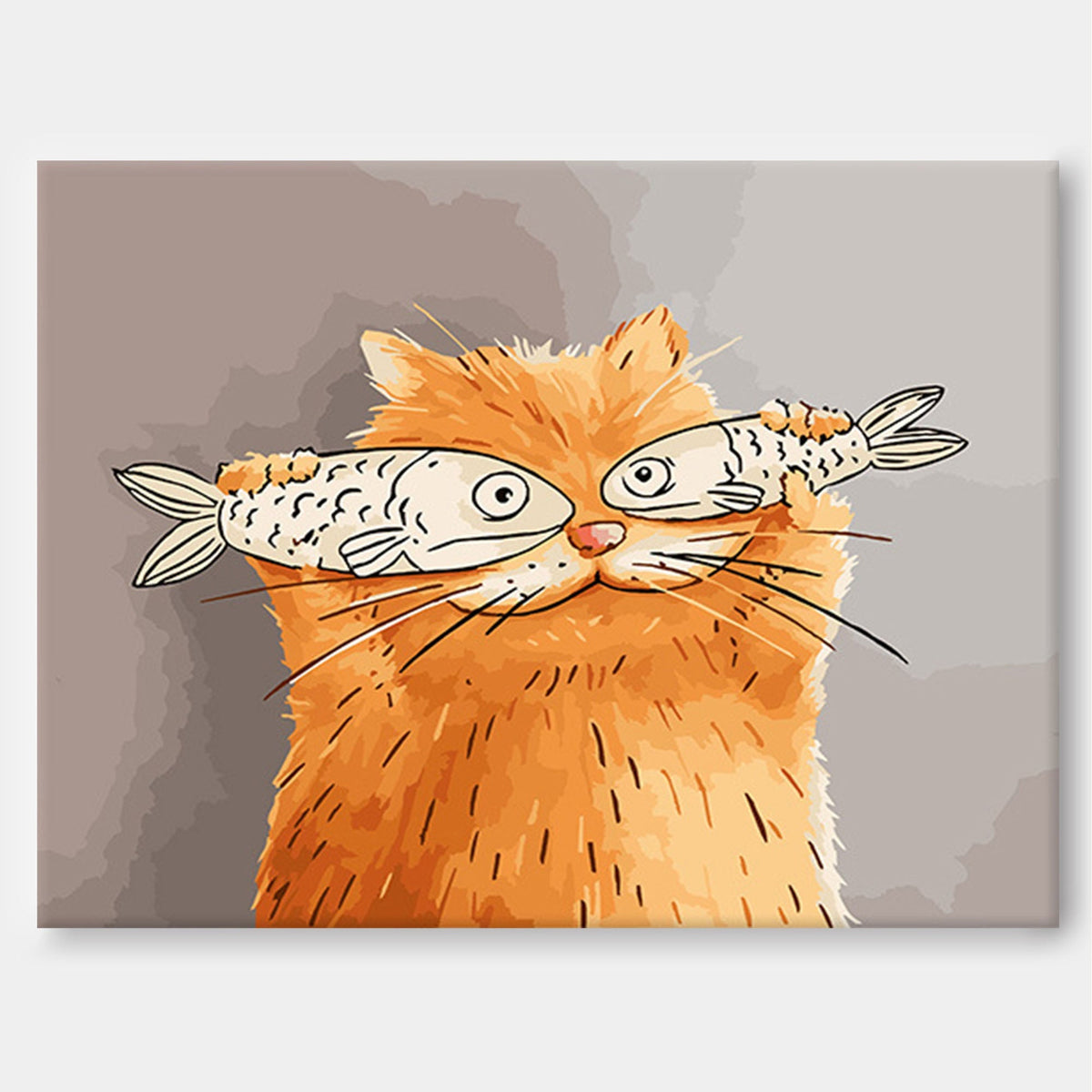 Whimsical Cat Fish Wall Art Playful Orange Cat
