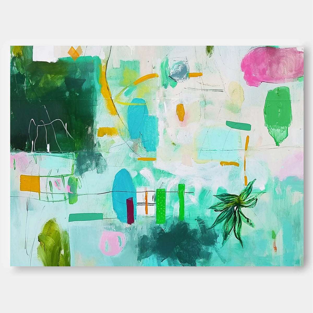 Bohemian Abstract Floral Painting Teal & Green