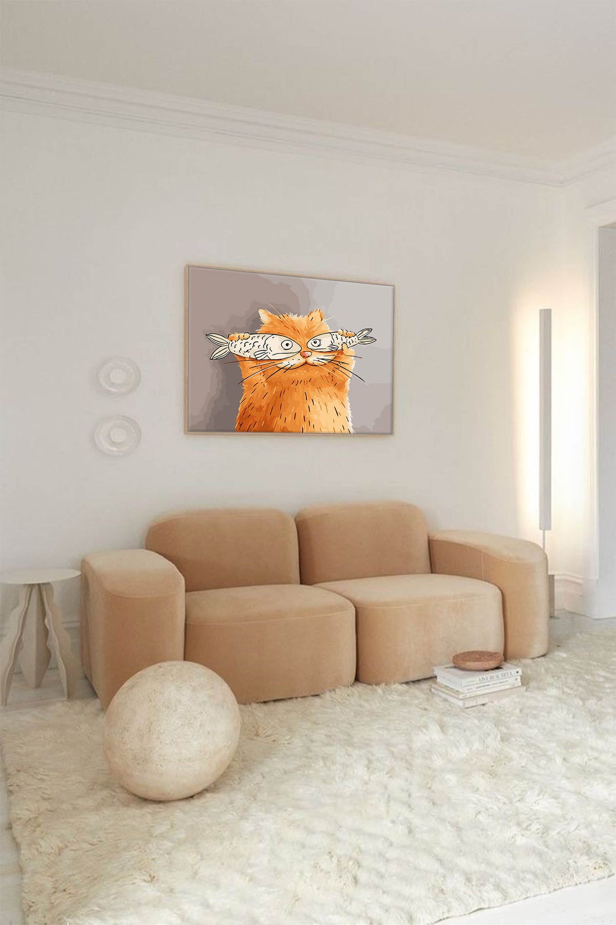 Whimsical Cat Fish Wall Art Playful Orange Cat