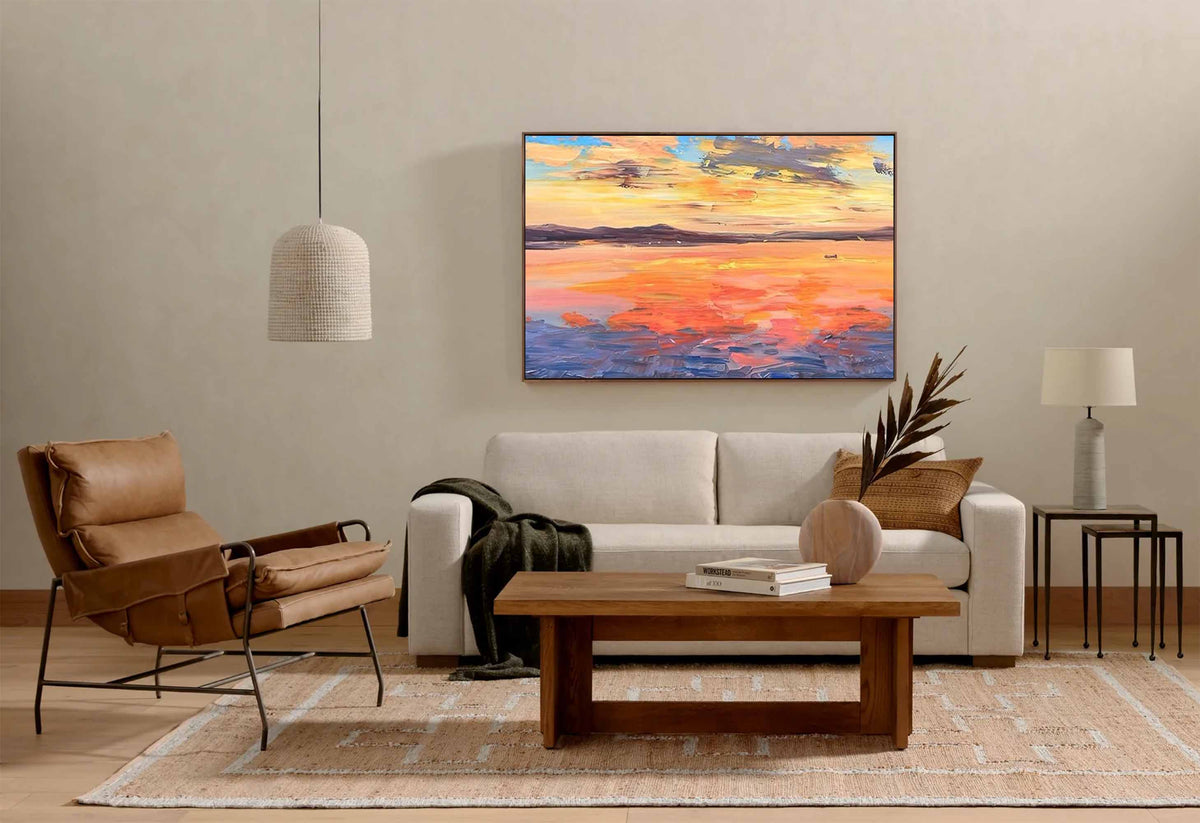 Sunset Ocean Seascape Impasto Canvas Wall Art