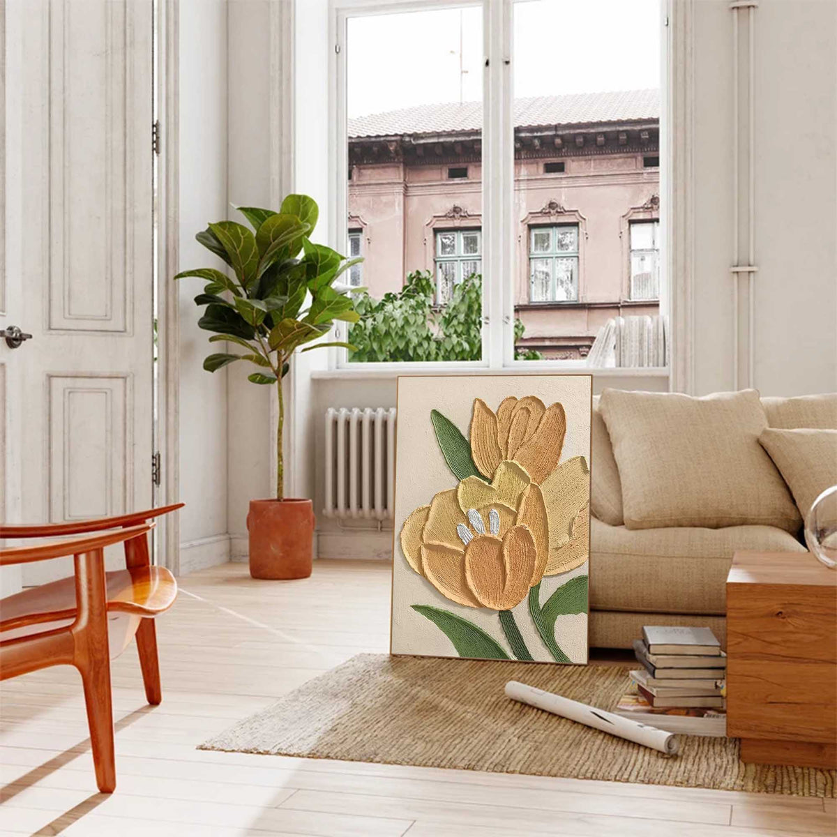 Yellow Tulip Textured Modern Wall Art