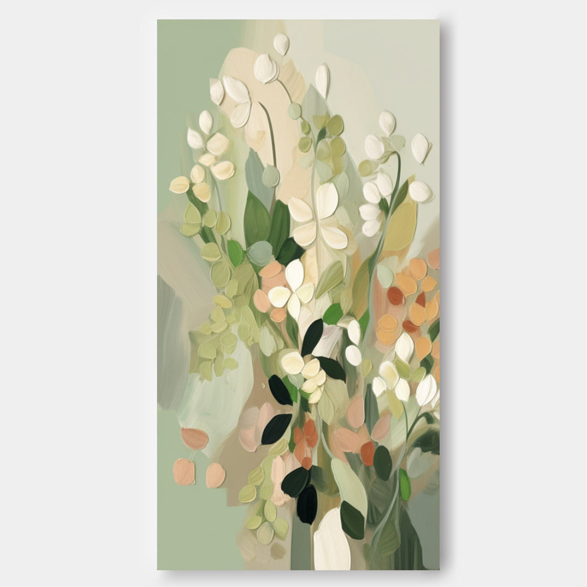 Modern Abstract Floral Painting Soft Green