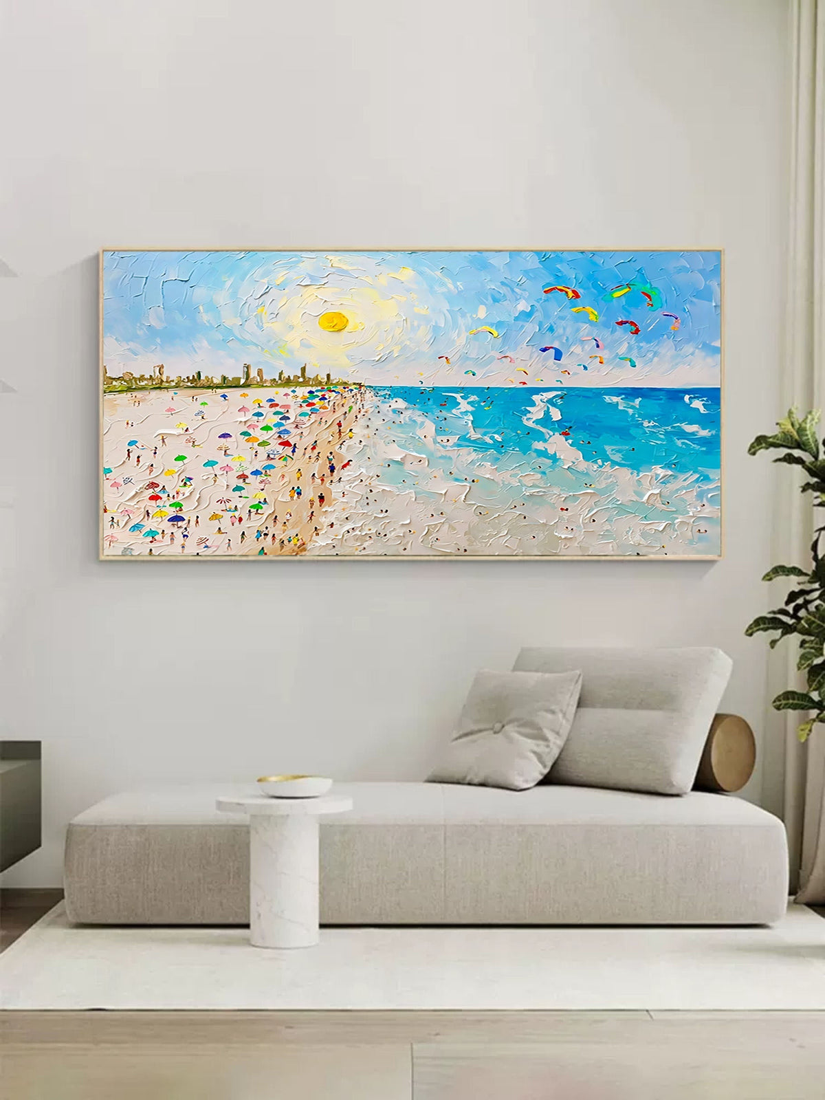 Vibrant Beach Scene Impasto Painting