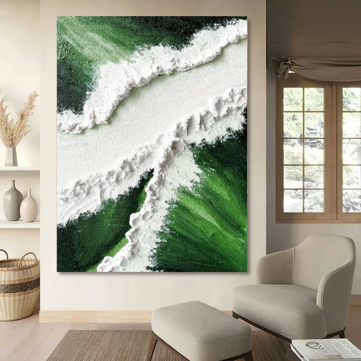 Wall Art Ocean Tide Foam Textured Natural Emerald