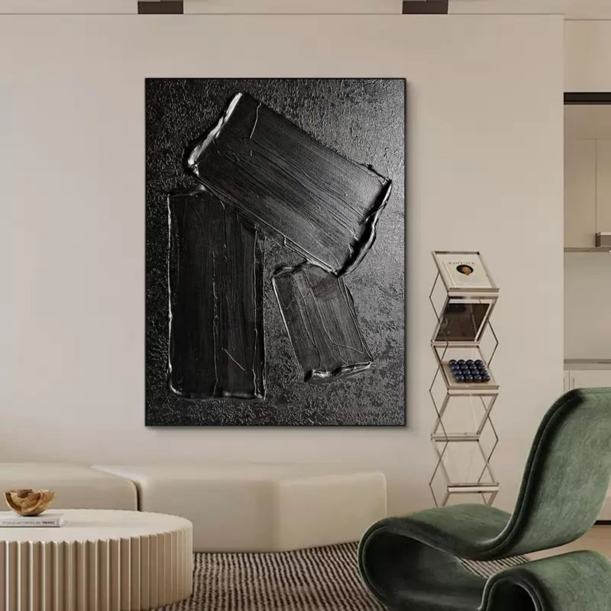 Wabi-Sabi Black 3D Block Textured Abstract Wall Art