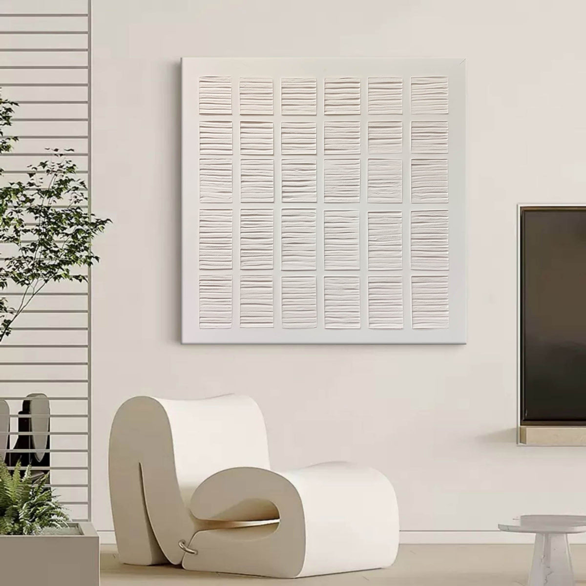 Plaster Texture Painting Neutral Grid Wall Art