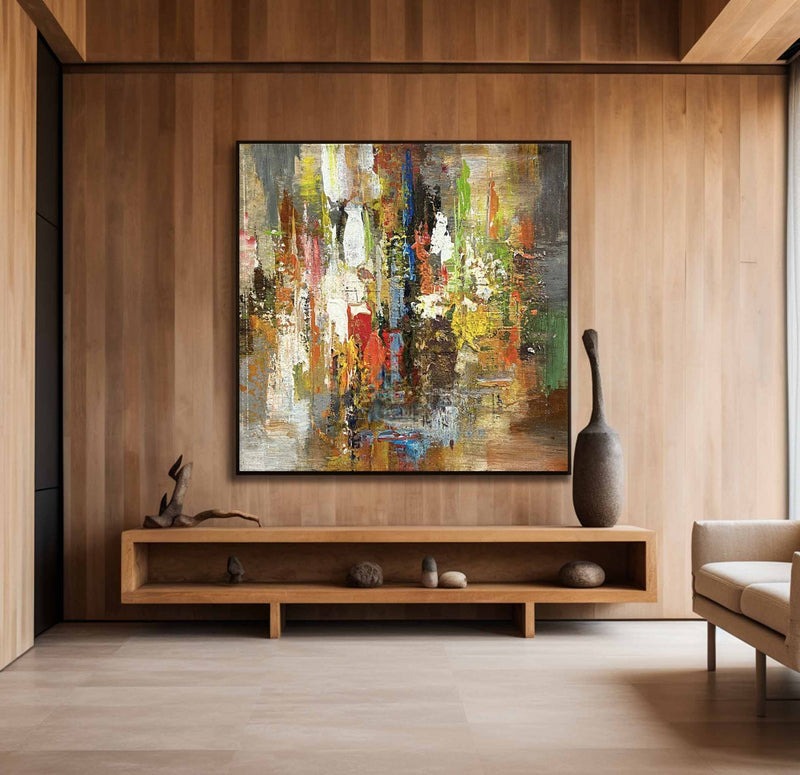 Wall Art Colorful Abstract Modern Impasto Textured Linen Canvas Office