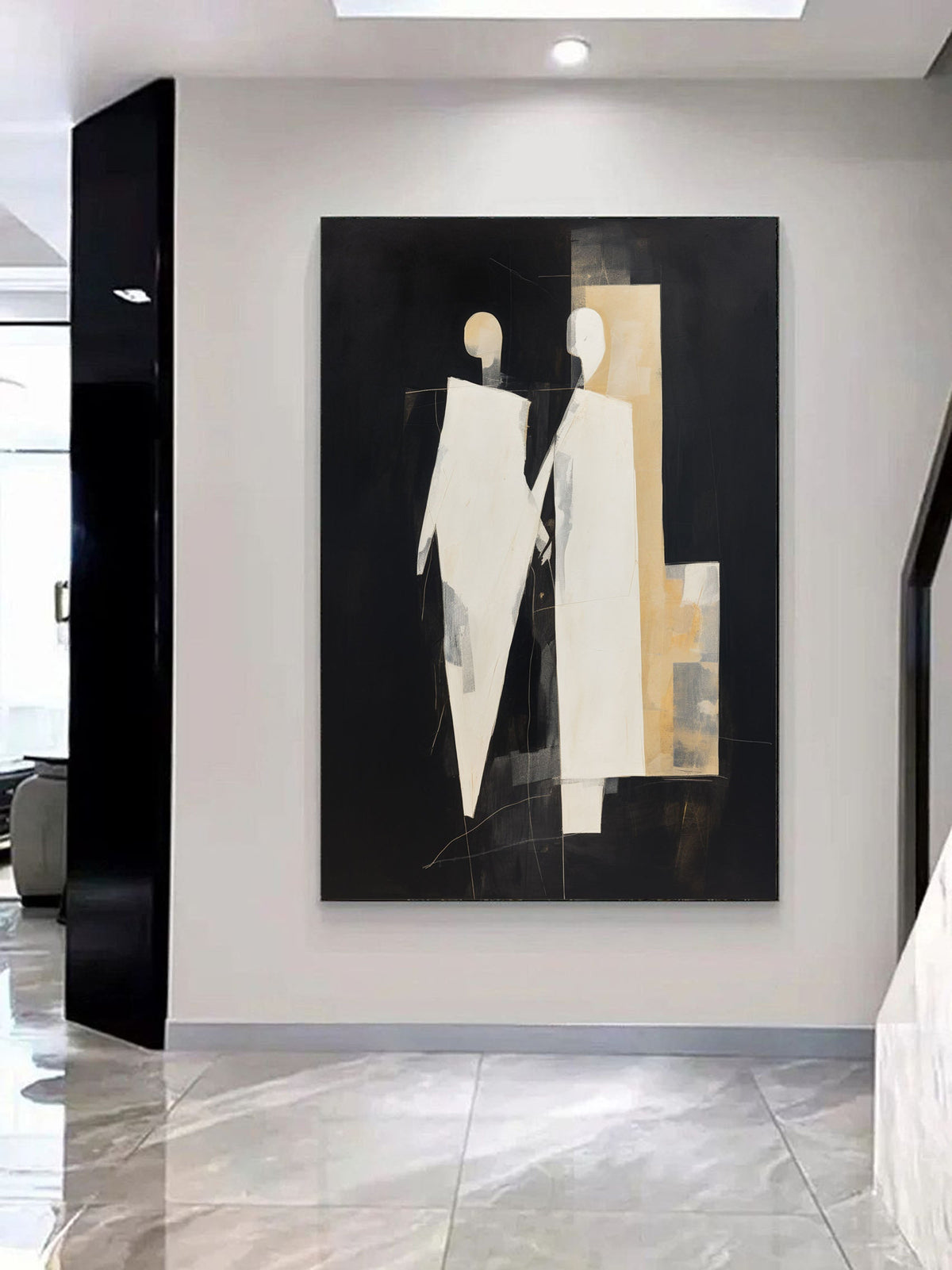 Wall Art Black Beige Abstract Figure Collage