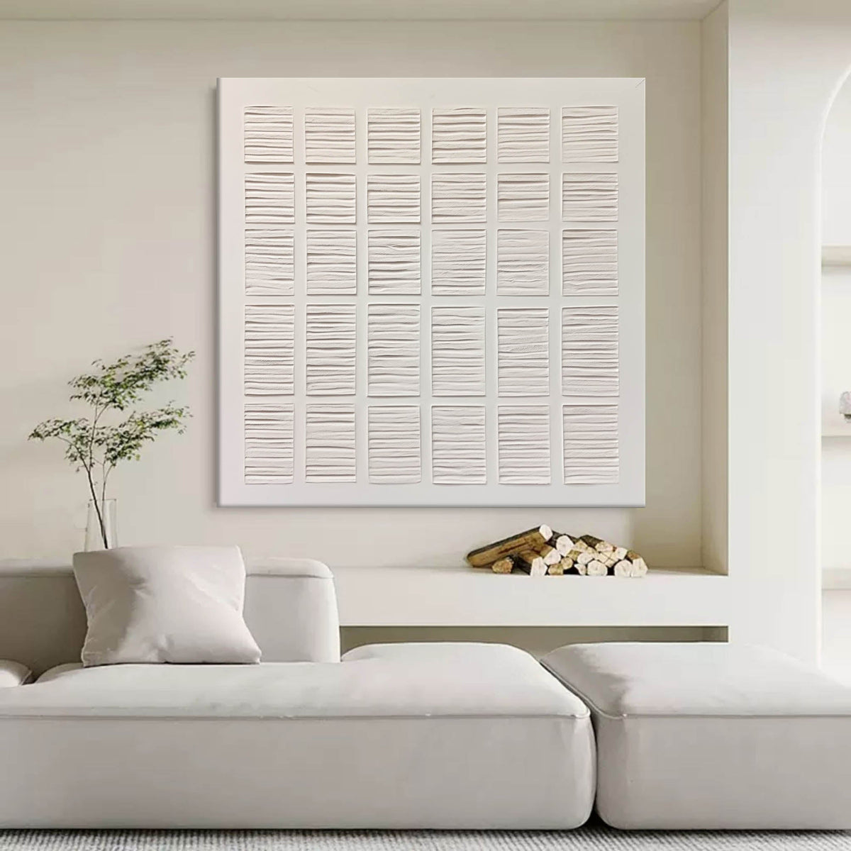 Plaster Texture Painting Neutral Grid Wall Art