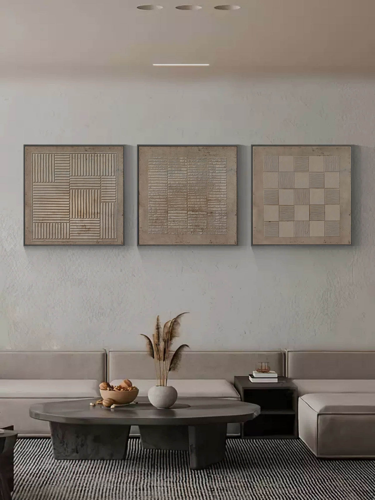 Wabi-Sabi Textured Triptych Wall Art Neutral