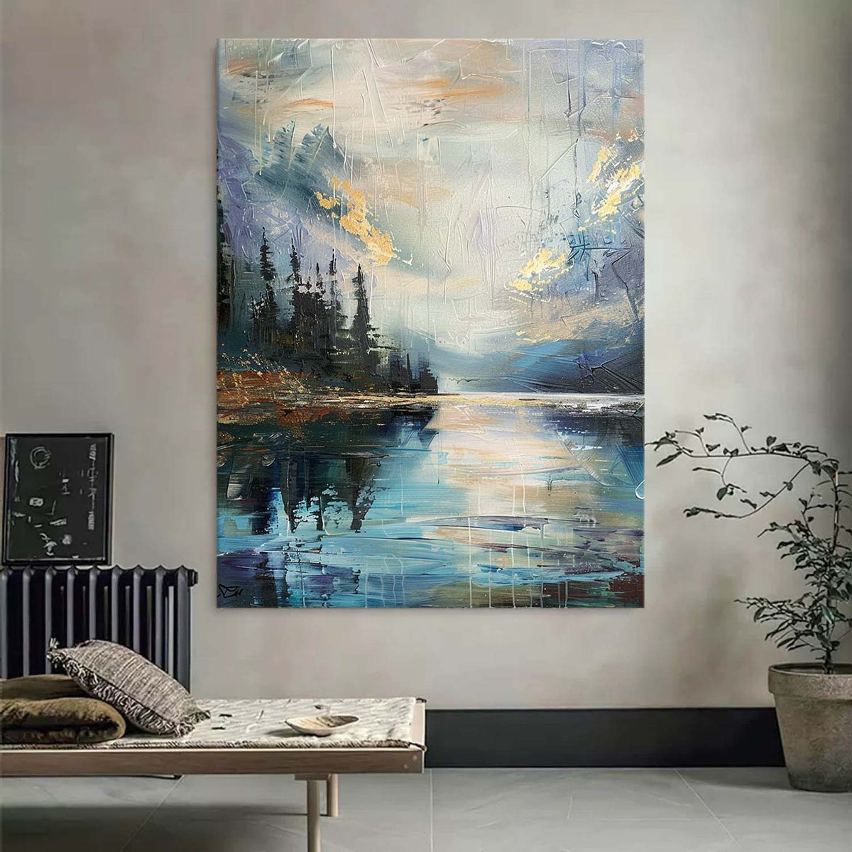Lakeside Forest Landscape Impasto Painting