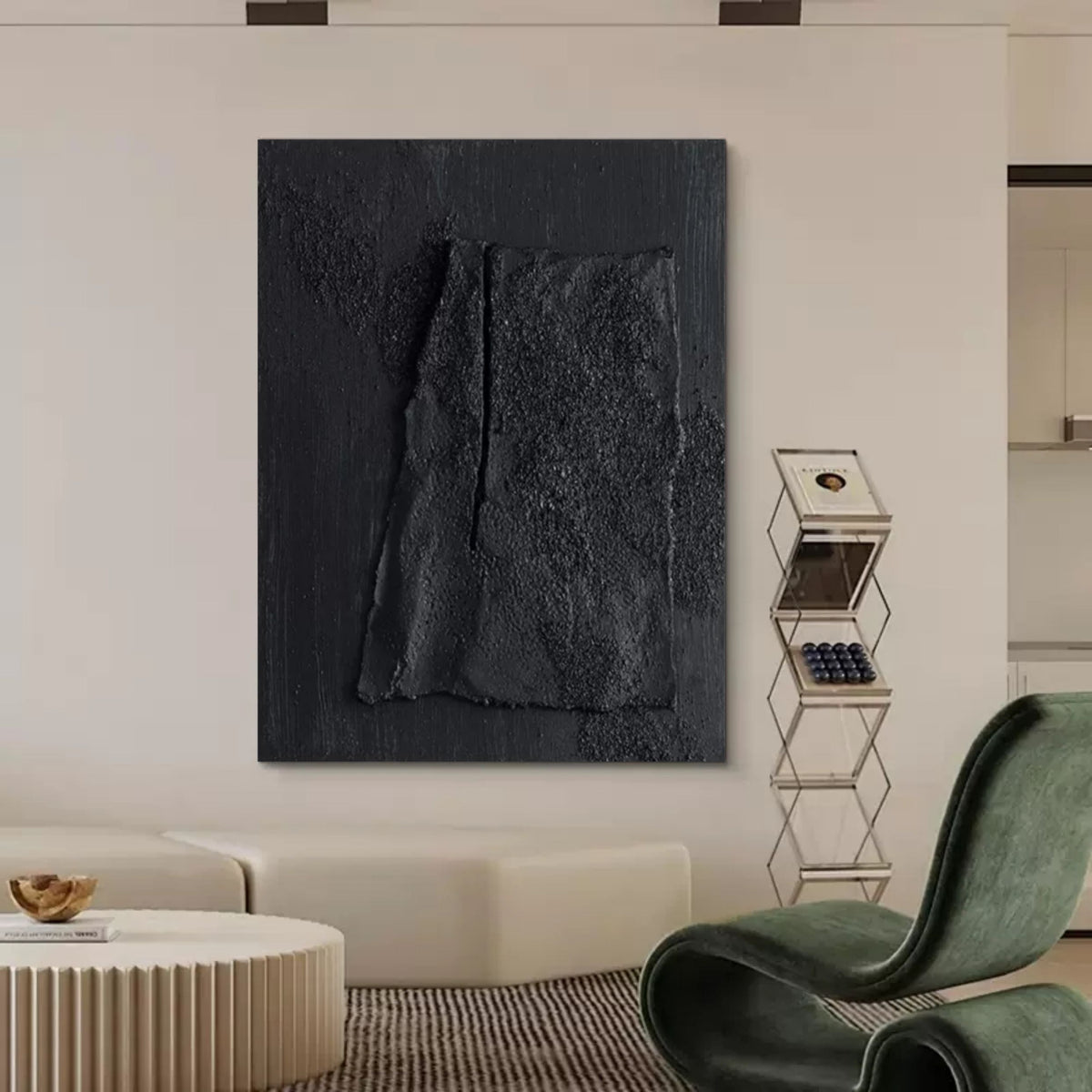 Monochrome Black Textured Abstract Painting