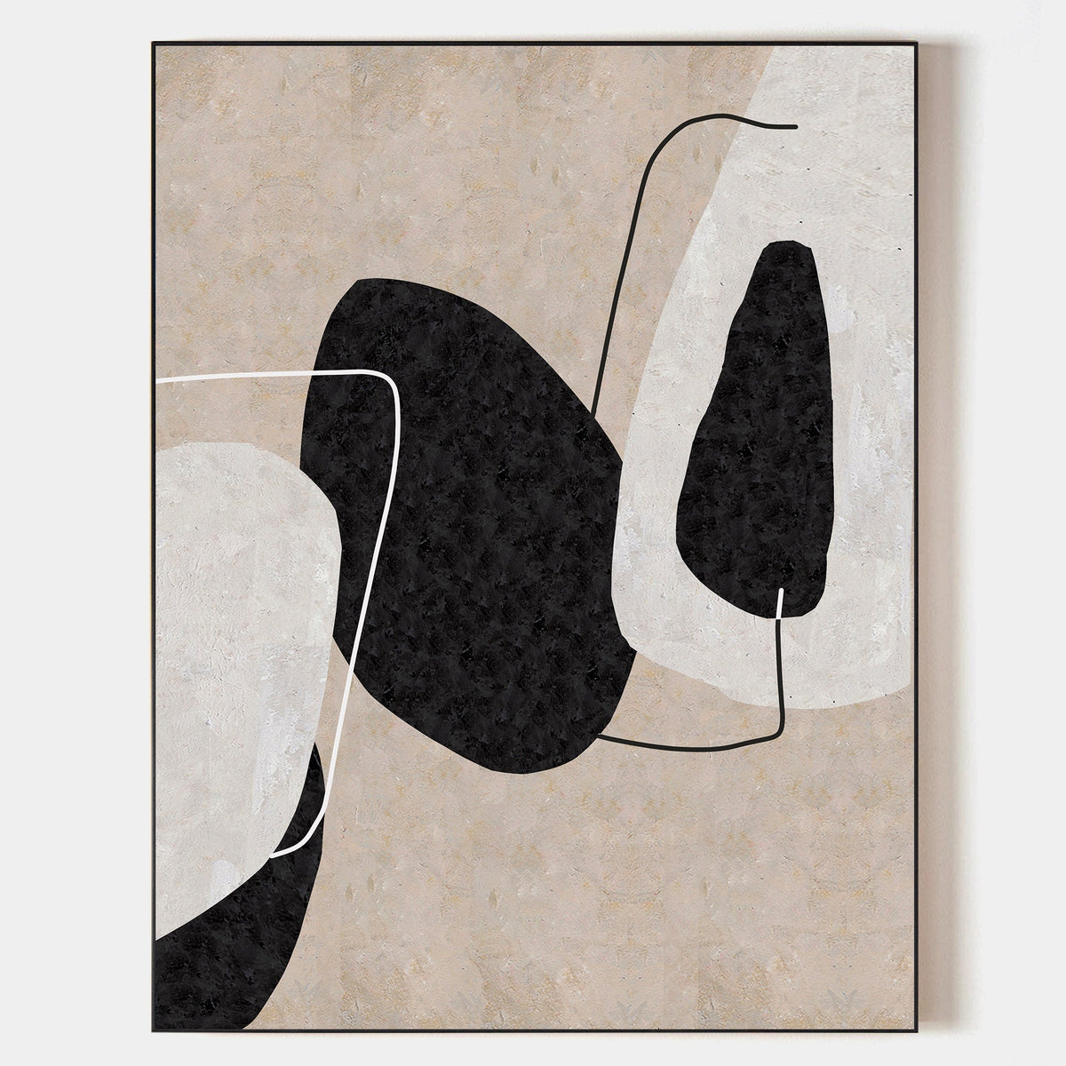 Minimalist Black Beige Abstract Oil Painting