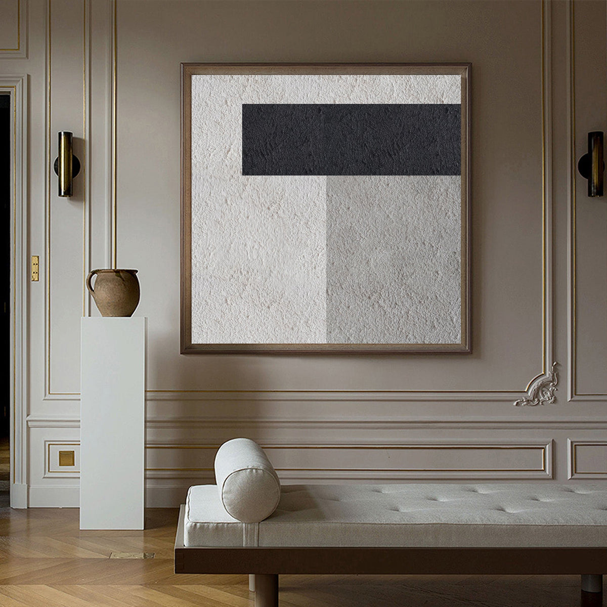 Black‑Off‑White‑Grey Square Block‑Shaped Contrast Coarse‑Textured Artwork