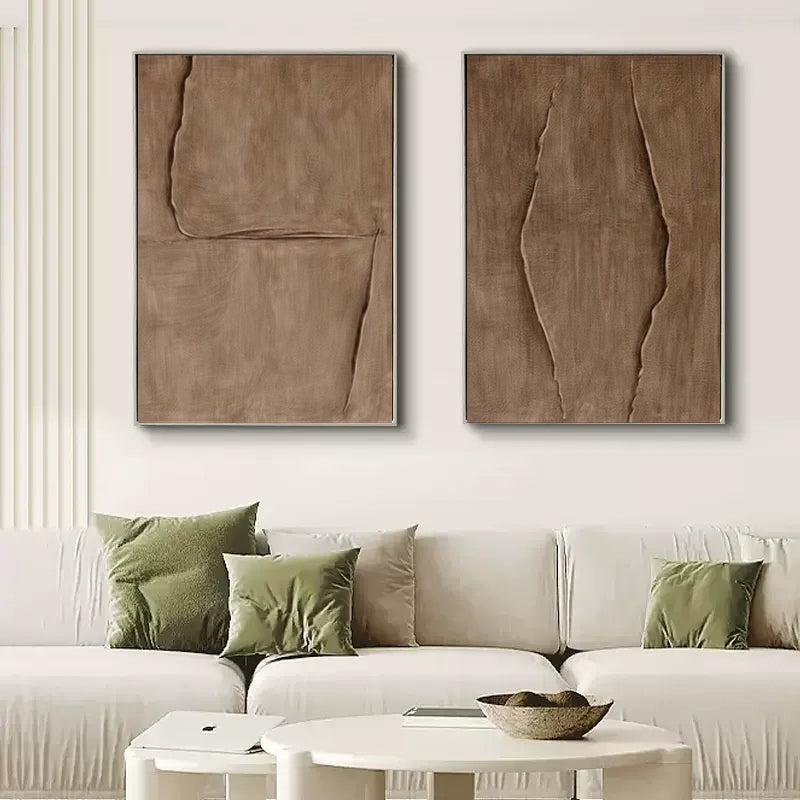 Set Of 2 Warm Brown Textured Diptych Painting