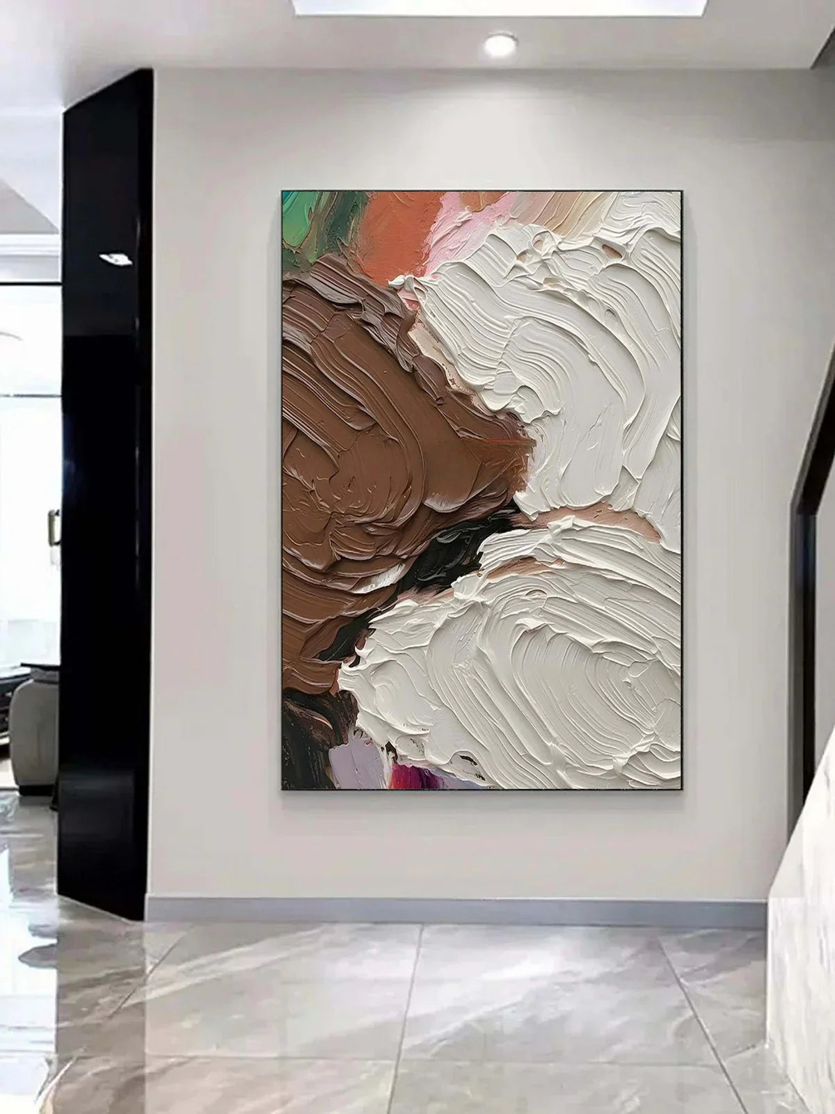 Brown White Wave Impasto Textured Abstract Oil Painting