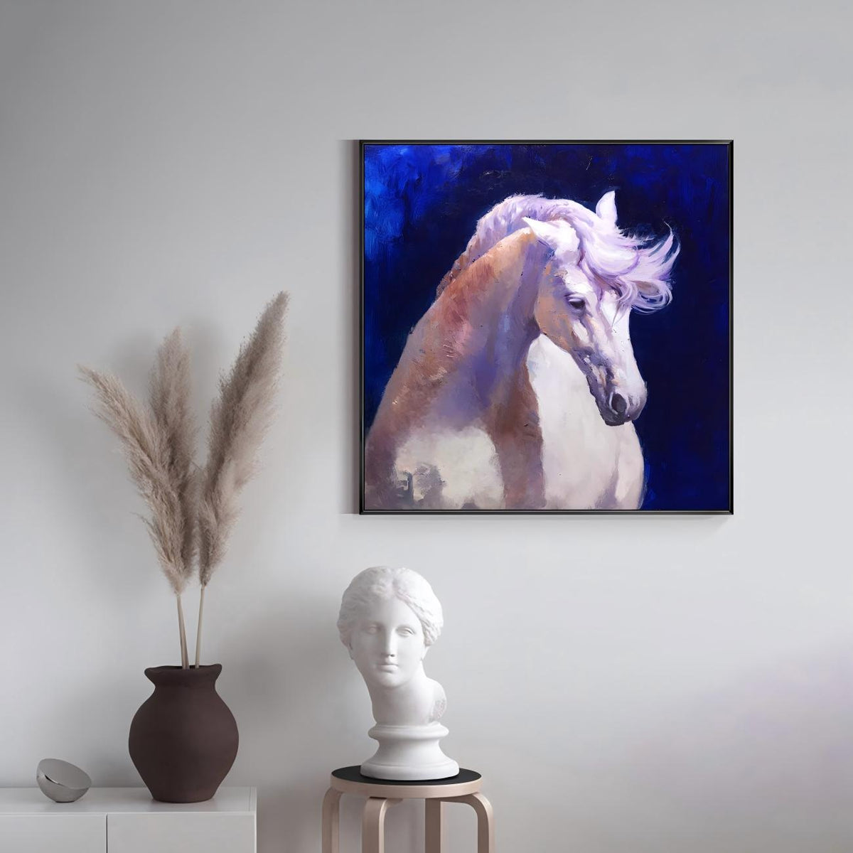 Lavender Mane White Horse Oil Painting