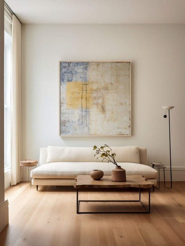 Wall Art Beige Blue Gold Abstract Minimalist Texture Living Room | Neutralighting