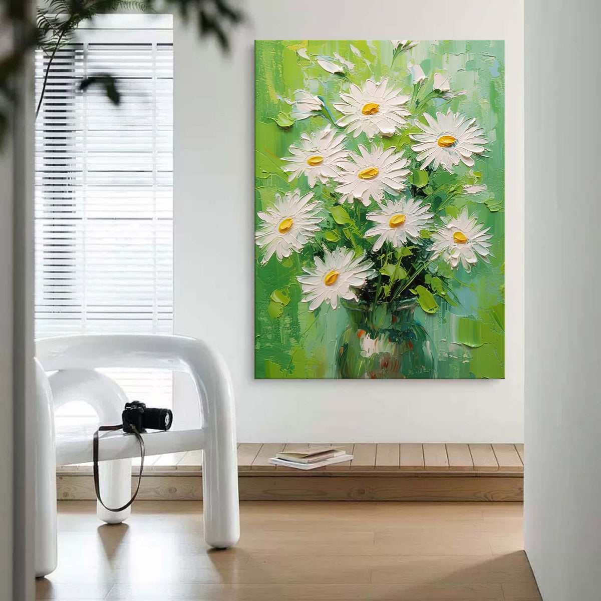 Colorful Textured Daisy Floral Oil Painting Impressionist