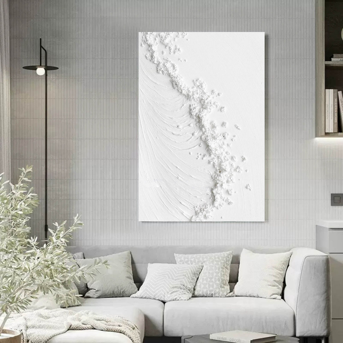 White Textured Wave Minimalist Relief Art