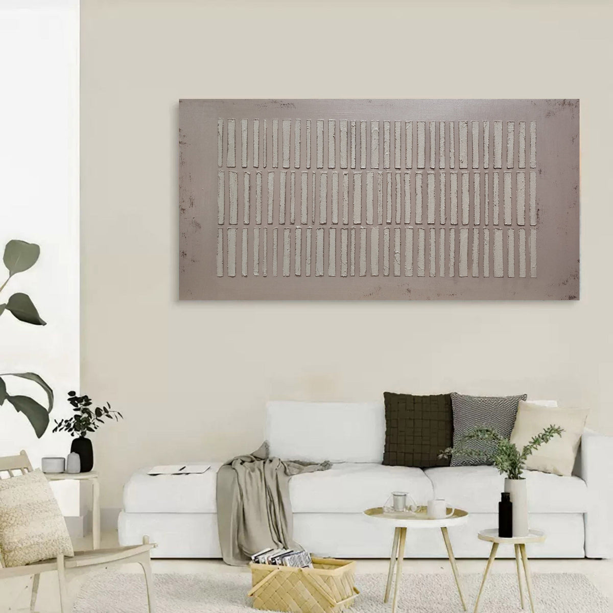 Wide Format Minimalist Linear Bas-Relief Painting