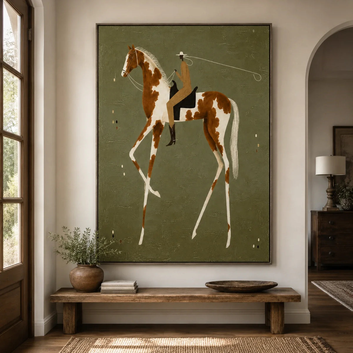 Ochre Reverie Horse and Rider Oil Painting