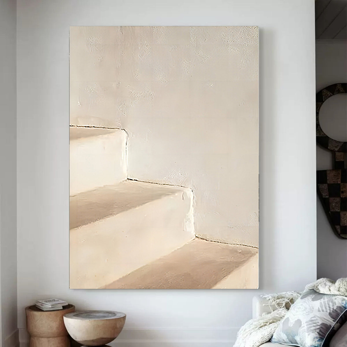 Wall Art Beige Minimalist Staircase Shadow