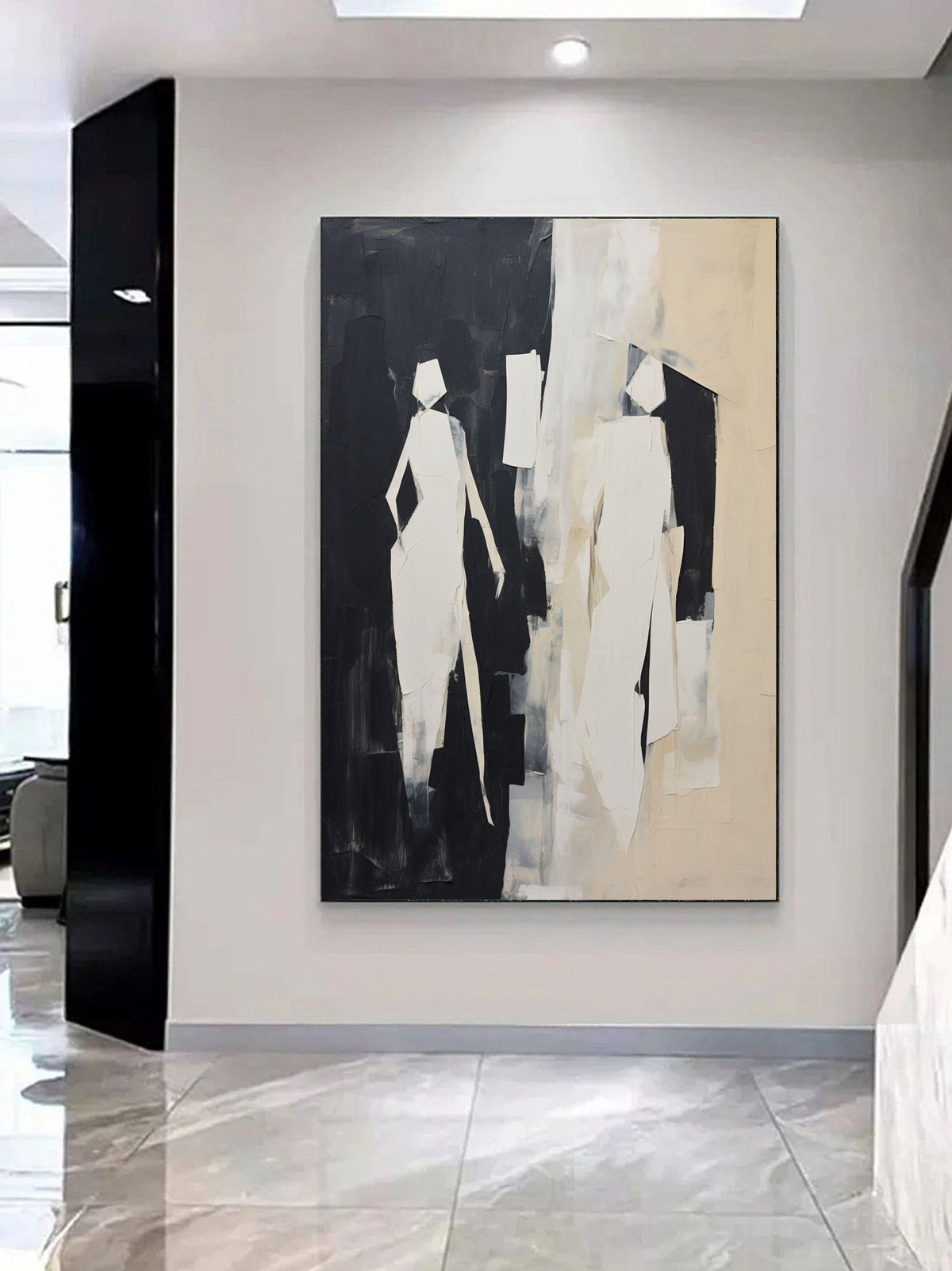Walking Figures Oil Painting Black Wall Art
