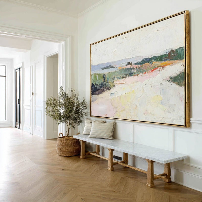 Wall Art Abstract Pastel Landscape Textured Linen Canvas Living Room