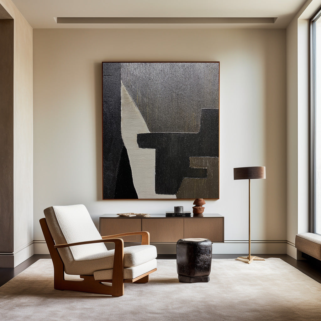 Minimalist Monochrome Geometric Abstract Painting