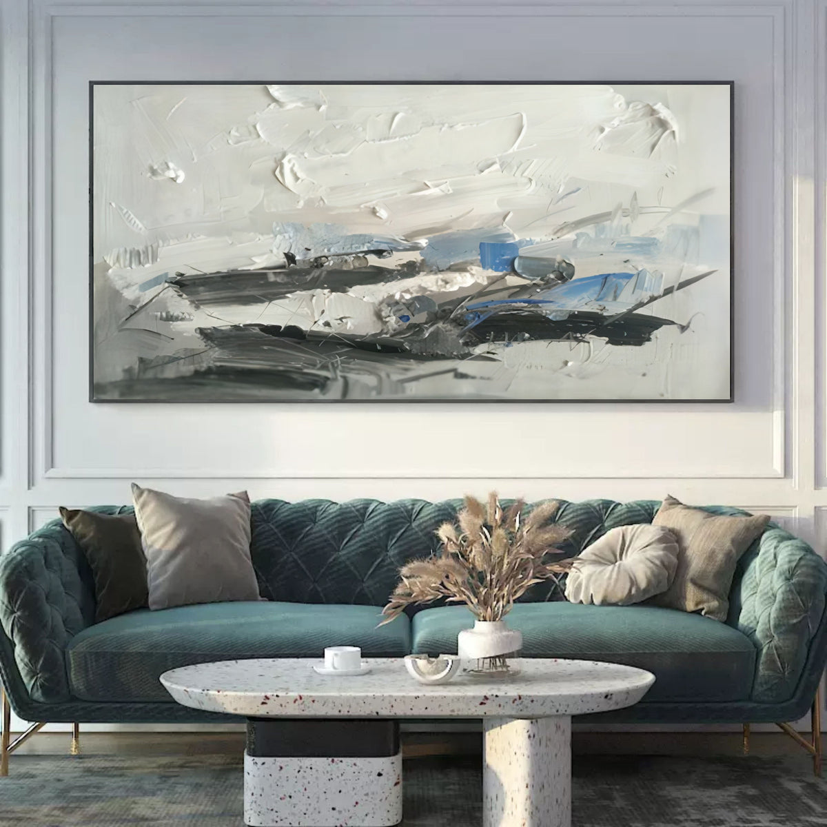 Plaster Art Texture White Blue Gray Impasto Abstract Landscape Painting