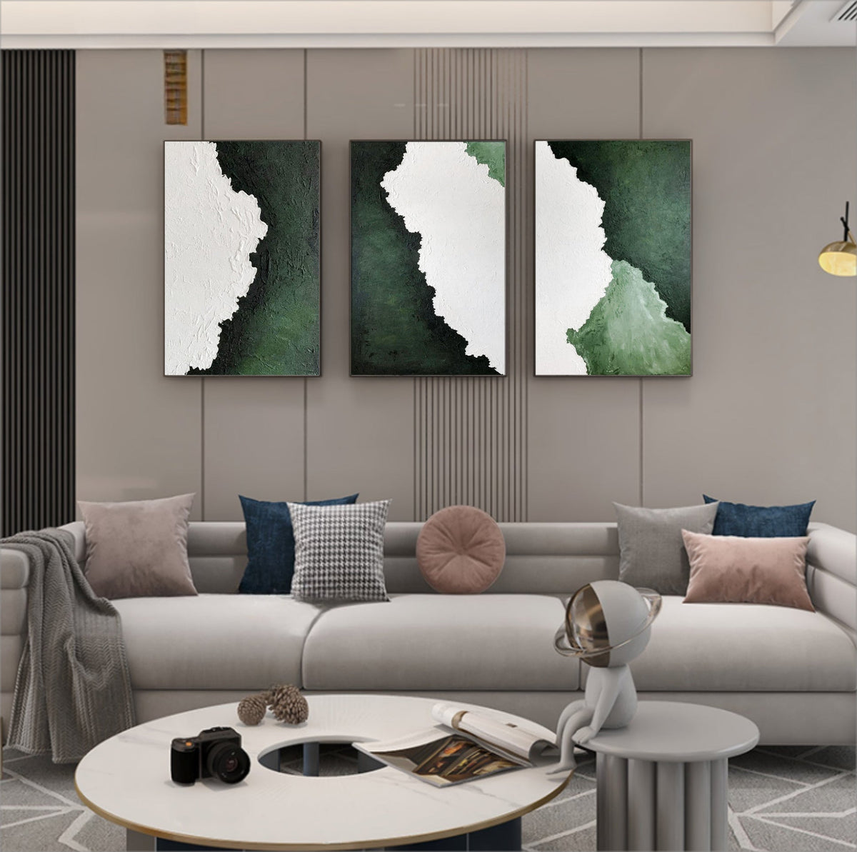 Set of 3 Green Textured Triptych Painting
