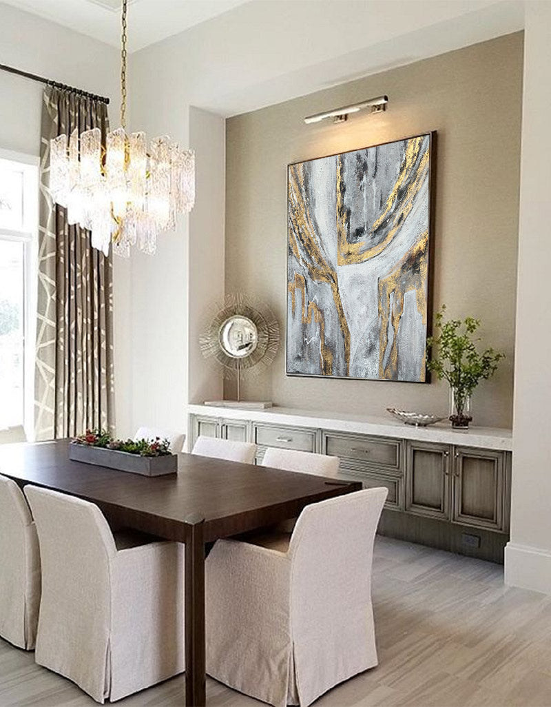 Gray Gold Abstract Oil Painting