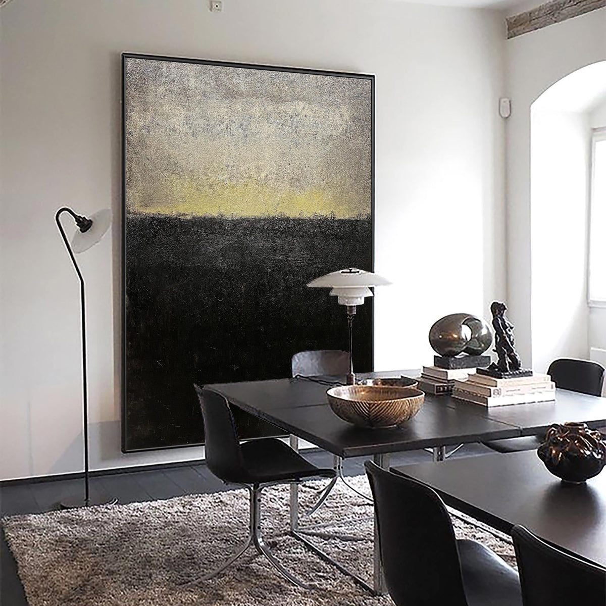 Minimalist Black Gold Grey Abstract Landscape Oil Painting