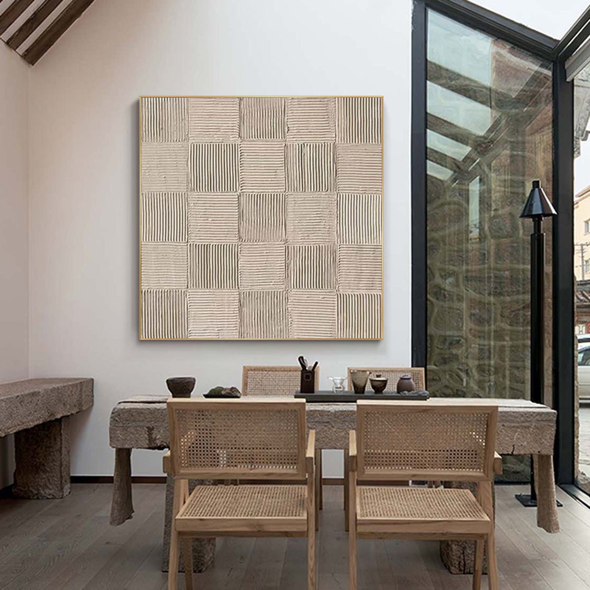 Neutral Tone Textured Checkerboard Oil Painting