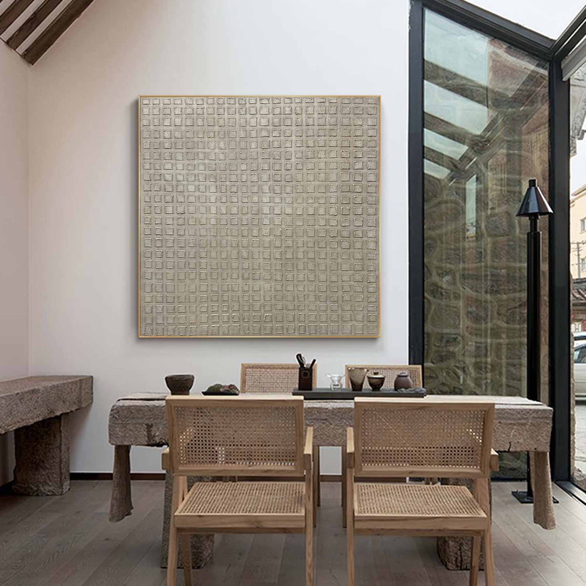 Wabi-Sabi Neutral Grid Texture Painting