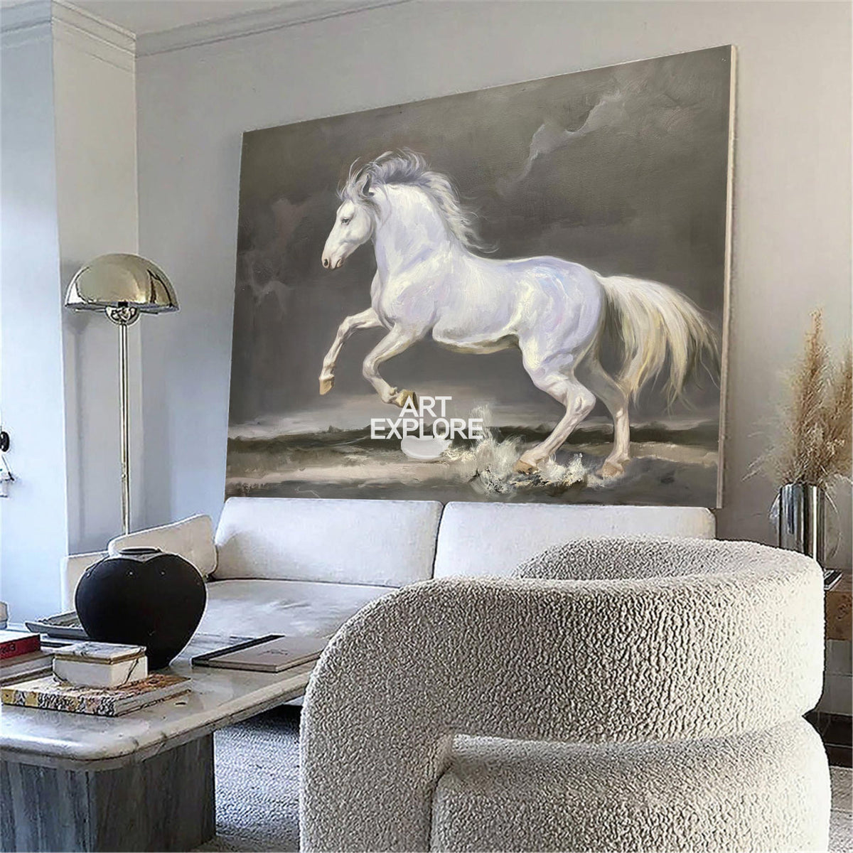 Lucien White Horse Canvas Wall Art